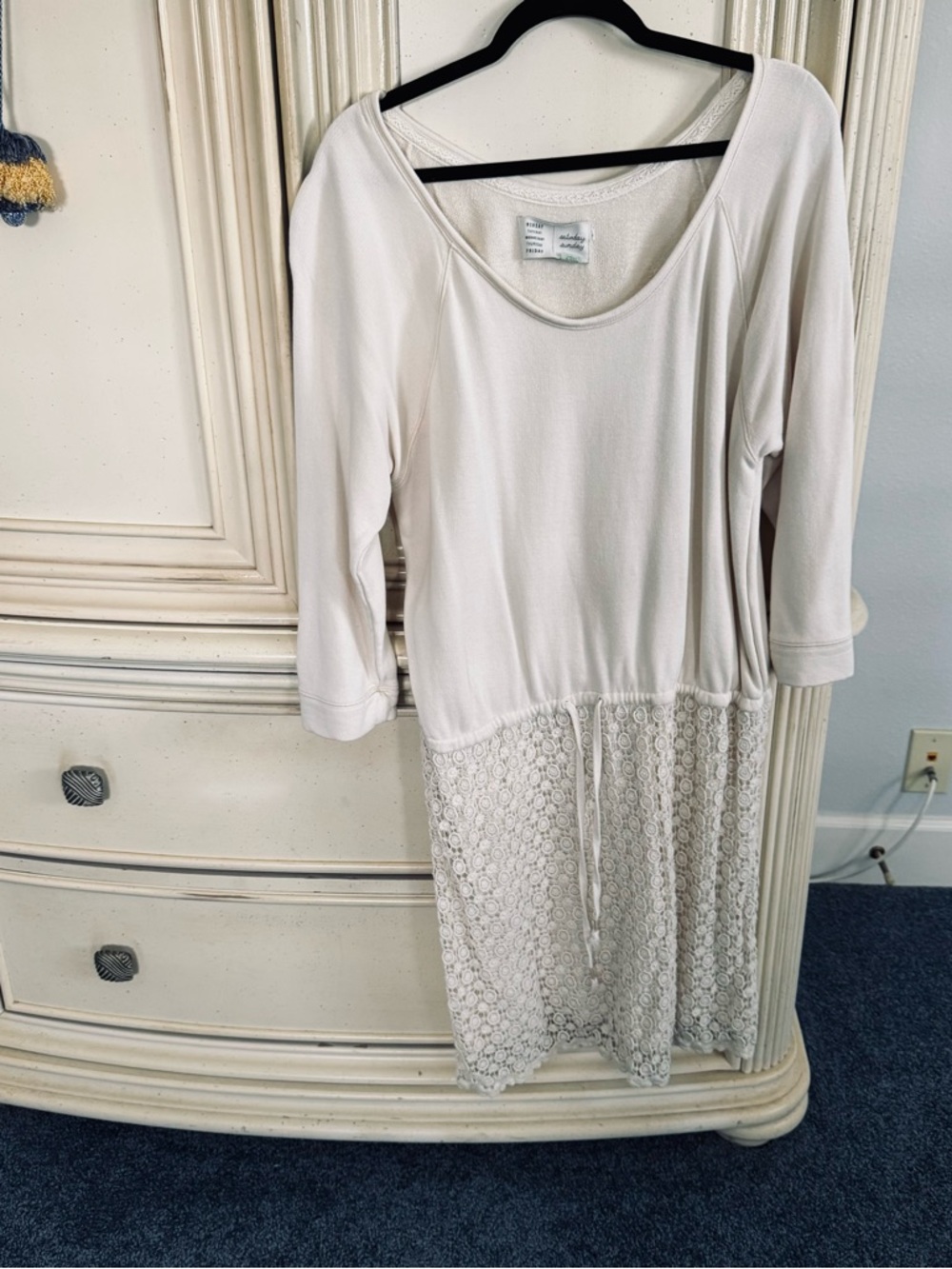 Anthropologie Cream Lace-Hem Casual Dress